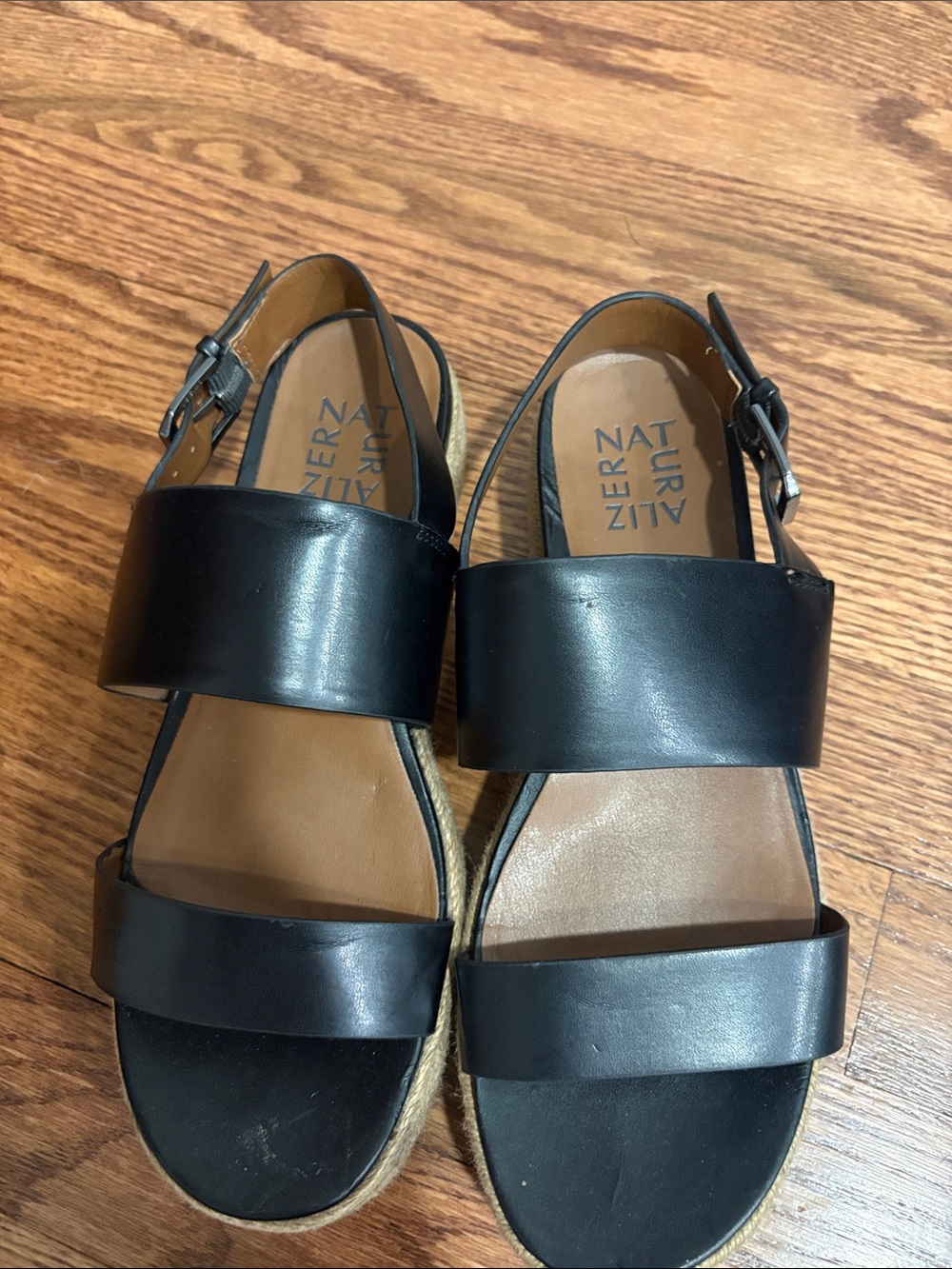 Naturalizer Black Leather Platform Slingback Sandals